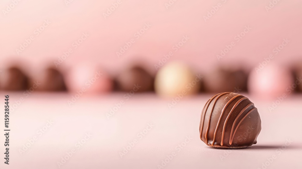 Poster minimal chocolates idea. delicious chocolate truffle with a soft texture on a pastel background.