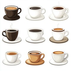 Obraz premium A variety of coffee cups showcasing diverse styles and colors, evoking a cozy caf� atmosphere.