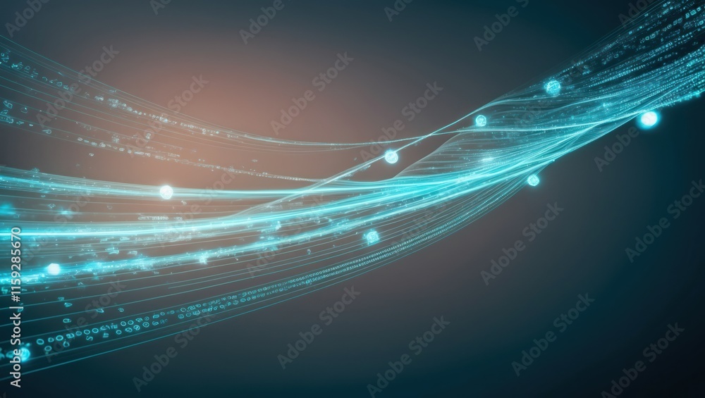 Poster abstract technology background featuring glowing blue lines and digital wave patterns, symbolizing d