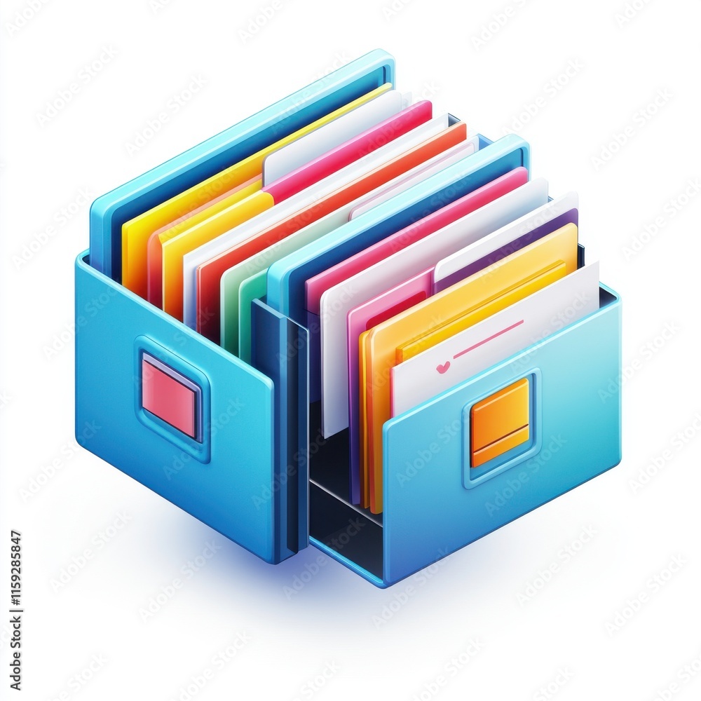 Aufkleber a vibrant digital file organizer with colorful folders, symbolizing efficient data management.
