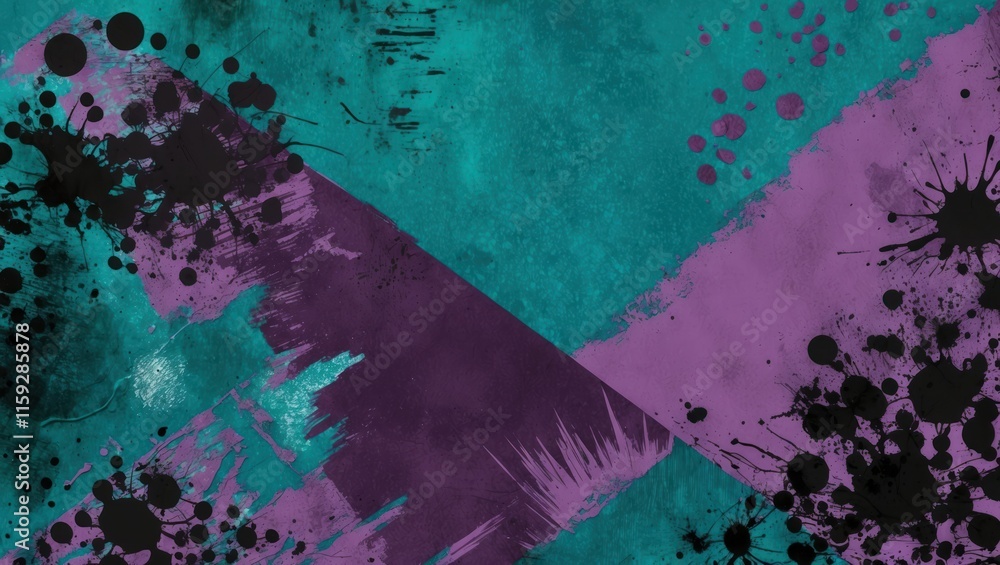 Poster vibrant abstract design with splashes of teal and purple, creating a dynamic and artistic texture pe