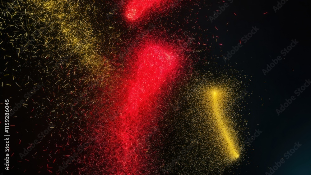 Poster colorful abstract particles in motion creating a vibrant, dynamic visual effect, ideal for digital d