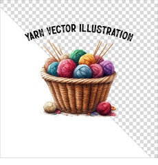 A clipart of knitting needles and yarn with basket. Skein of yarn with knitting needles