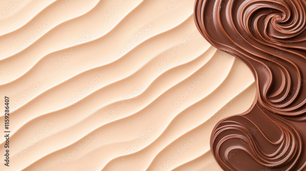 Poster minimal chocolates idea. smooth and creamy layers of chocolate and vanilla swirls on a textured back