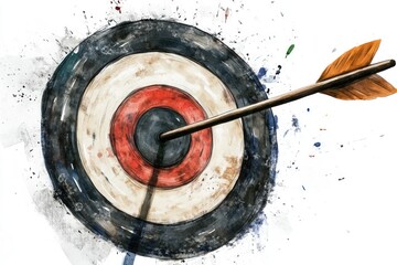 A painting of a target with an arrow hitting the center, suitable for use as a motivational or sports-related illustration