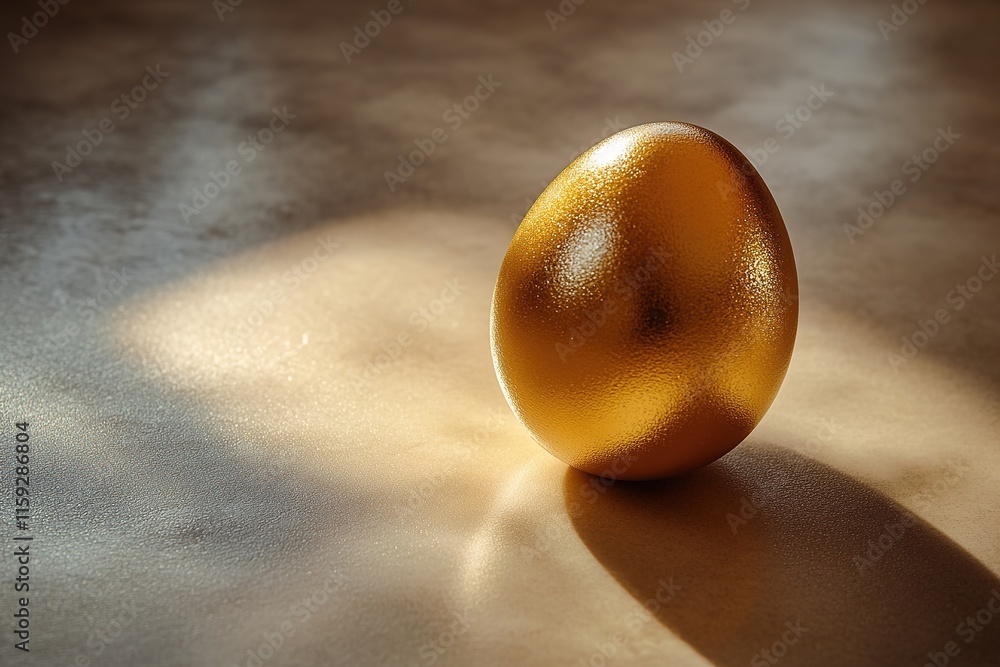 Poster golden easter egg resting on smooth matte surface with soft gradient shadow