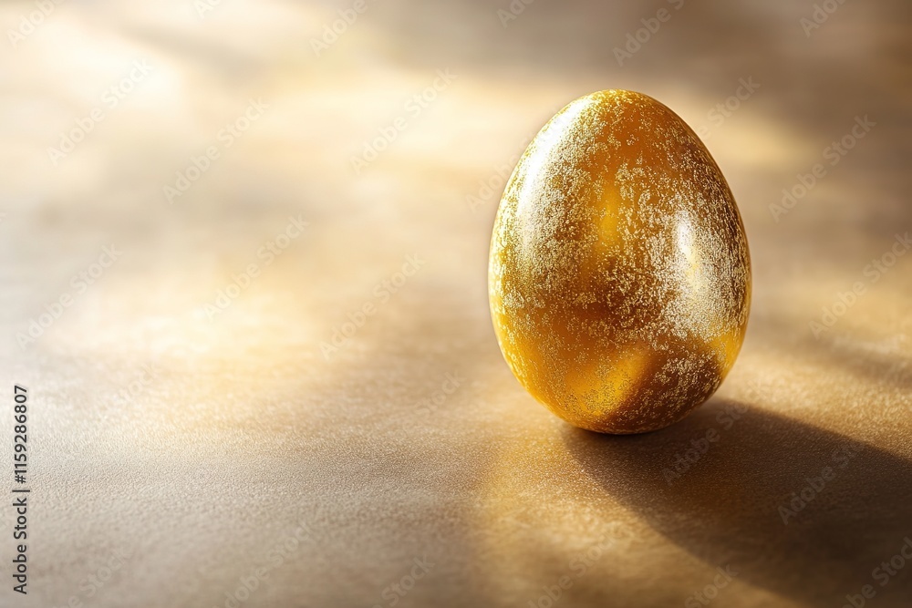 Poster golden easter egg resting on smooth matte surface with soft gradient shadow