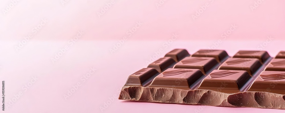 Poster minimal chocolates concept. close-up of a chocolate bar on a soft pink background for tempting desse