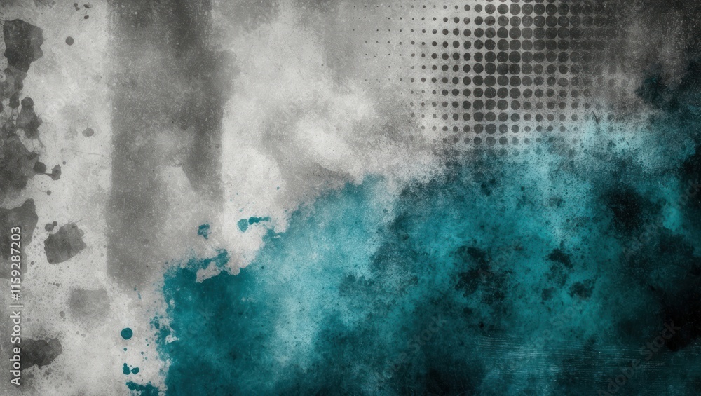 Poster textured abstract background with vibrant teal and gray hues, blending fluid patterns for artistic a