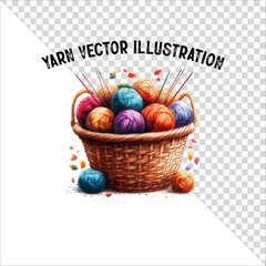 A clipart of knitting needles and yarn with basket. Skein of yarn with knitting needles