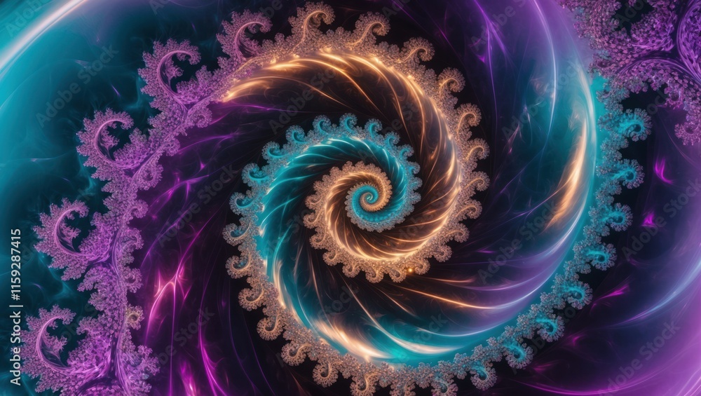 Poster colorful abstract fractal spiral design with luminous patterns captivating visuals evoke creative an
