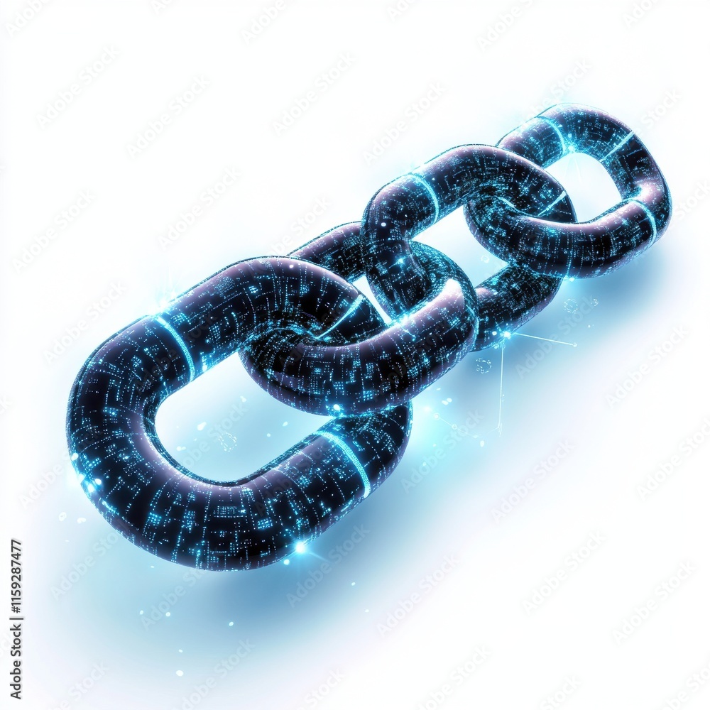 Poster futuristic digital chain symbolizing strong connections in technology and data security.
