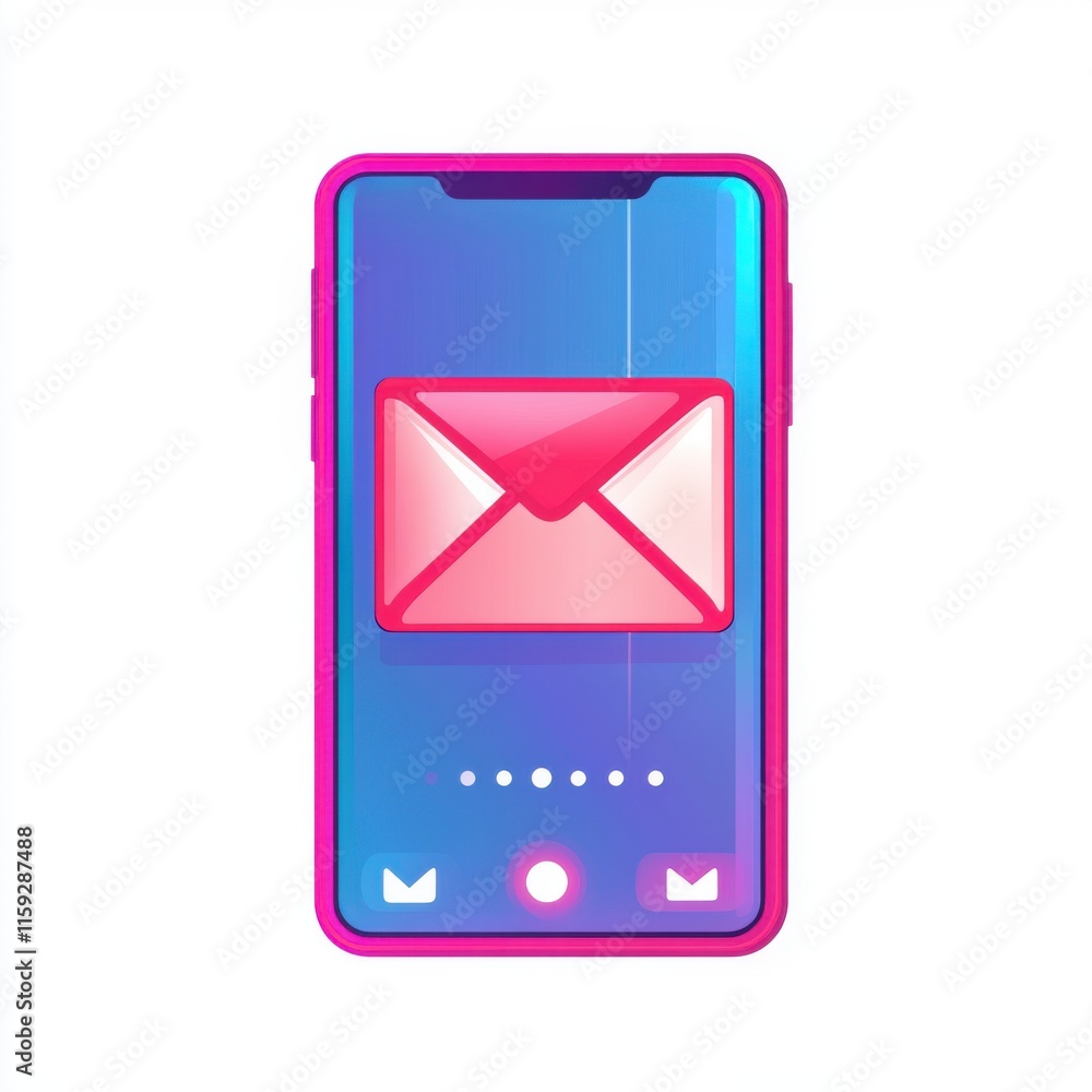 Poster an illustration of a smartphone displaying an email notification on a vibrant screen.