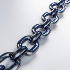 Obraz premium Close-up of a shiny, blue and silver metallic chain link on a smooth surface.