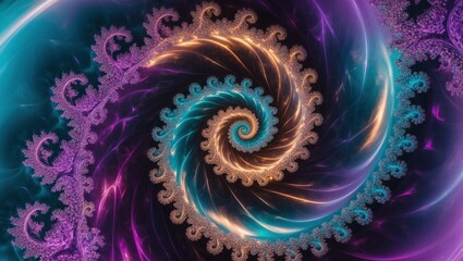 Colorful abstract fractal spiral design with luminous patterns  Captivating visuals evoke creative and imaginative concepts