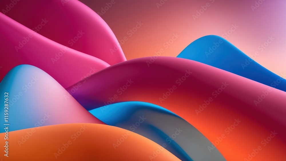 Poster vibrant and colorful abstract composition featuring smooth curves and flowing shapes, creating a dyn