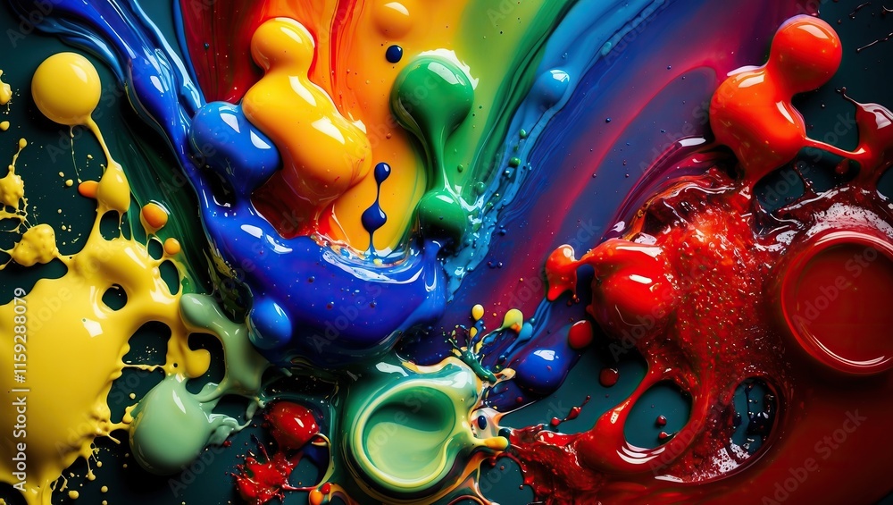 Poster vibrant splash of colorful paint creating an abstract design, ideal for art related concepts or crea