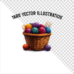 A clipart of knitting needles and yarn with basket. Skein of yarn with knitting needles