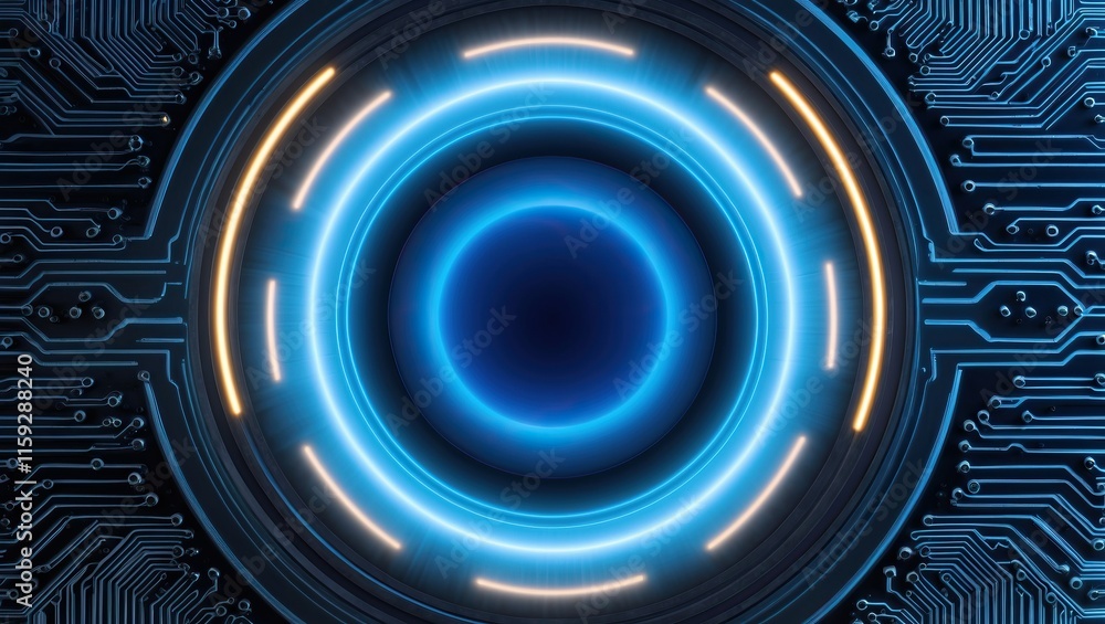 Aufkleber futuristic abstract design featuring glowing blue circles and circuit patterns, ideal for technology