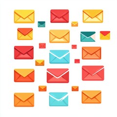 A colorful array of envelopes in various sizes and colors, symbolizing communication and messaging.