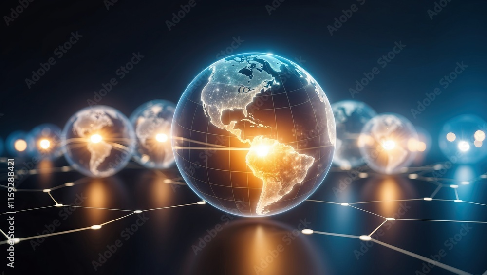 Poster digital globe with connections symbolizes global networking, technology innovation, and the intercon