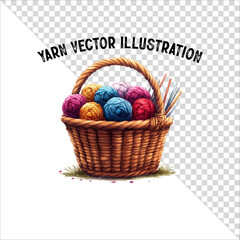 A clipart of knitting needles and yarn with basket. Skein of yarn with knitting needles