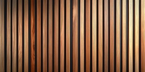 A close-up of vertical slats on the wall, creating an elegant and modern background with a wooden texture. 