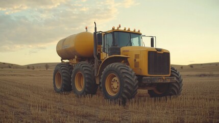 Obraz premium Heavy Equipment in Early Morning Light Overcast Field