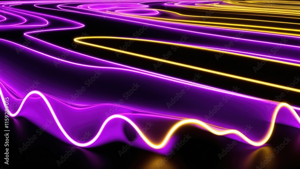 Poster vibrant neon light waves create an abstract and dynamic visual, perfect for backgrounds and technolo