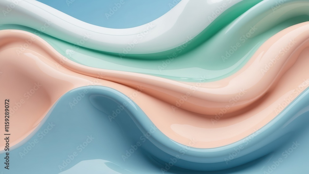Poster sleek, flowing abstract patterns in soft pastel colors create a tranquil and modern background, idea