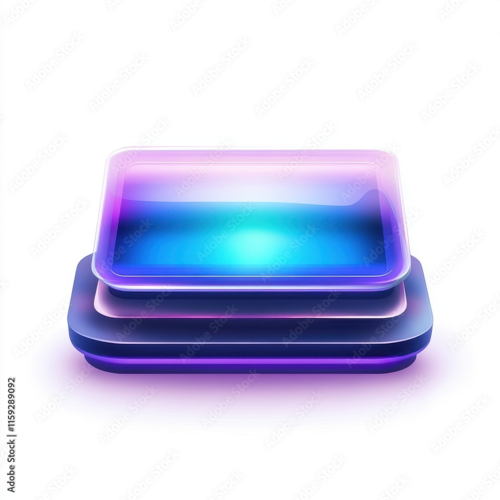 Poster stylized layered rectangles with a smooth gradient of blues and purples, creating a contemporary dig