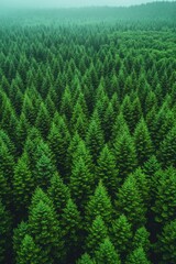 Fototapeta premium Foggy landscape with pine trees, great for backgrounds and nature scenes
