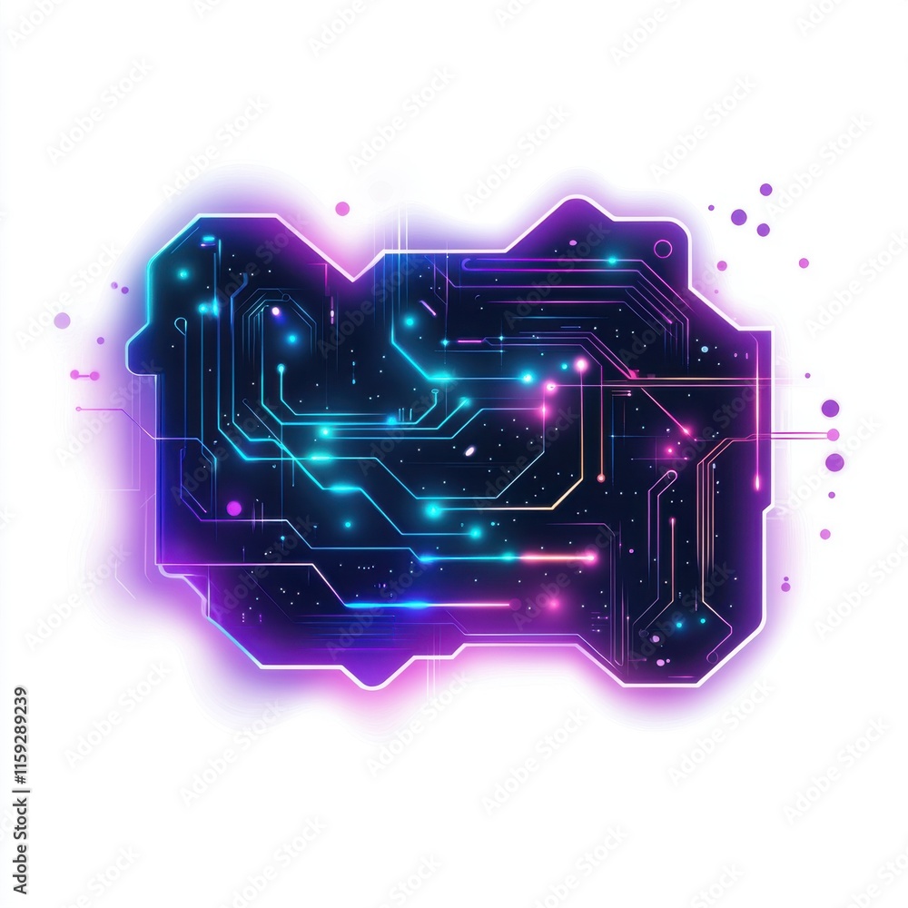 Poster a vibrant abstract circuit board design featuring glowing lines and colorful lights against a dark b