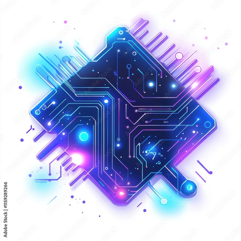 Poster abstract digital circuit board illustration with glowing elements, emphasizing technology and innova