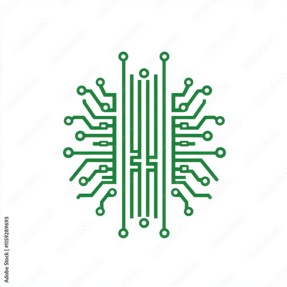 Poster a futuristic green circuit board design depicting a brain-like structure, symbolizing artificial int