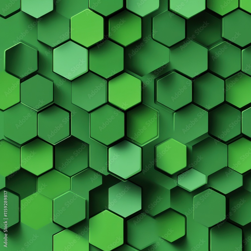 Poster a vibrant and textured background featuring various shades of green hexagonal tiles, creating a mode