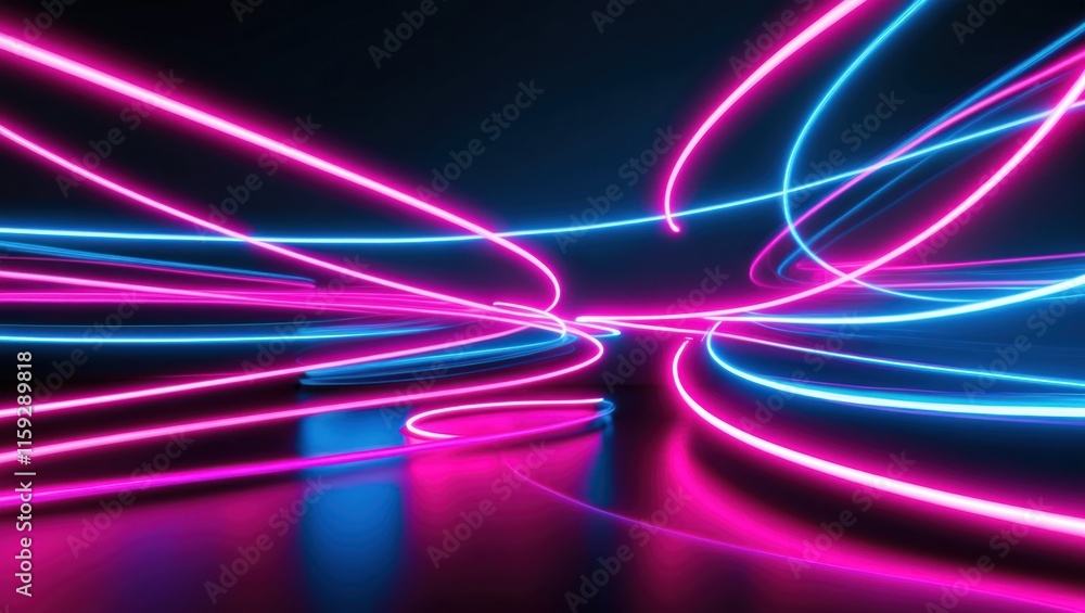 Poster abstract neon light background with vibrant blue and pink lines creating dynamic movement and energy