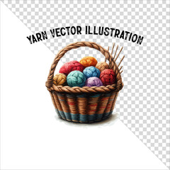 A clipart of knitting needles and yarn with basket. Skein of yarn with knitting needles