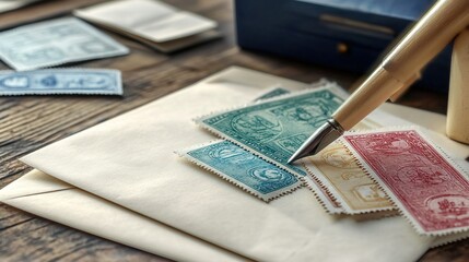 Stationery Flatlay Postage Stamps Mockup With Generative AI