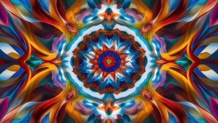 Vibrant abstract kaleidoscope design showcasing a blend of colors and shapes, suitable for creative projects or backgrounds