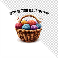 A clipart of knitting needles and yarn with basket. Skein of yarn with knitting needles