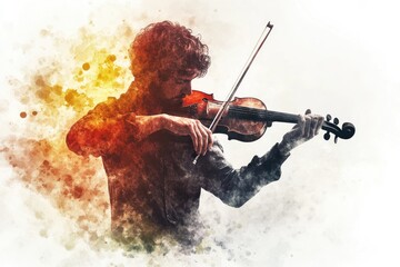 Fototapeta premium A person plays the violin against a colorful, artistic backdrop