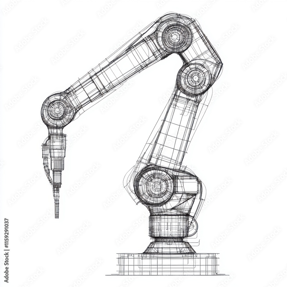 Aufkleber detailed wireframe of a robotic arm showcasing intricate design and engineering.
