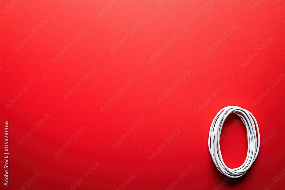 Aufkleber jump rope is placed on solid red background with ample room around it for copy space