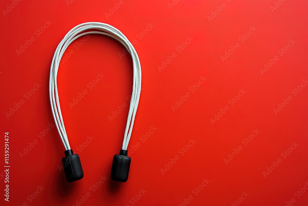 Poster jump rope is placed on solid red background with ample room around it for copy space