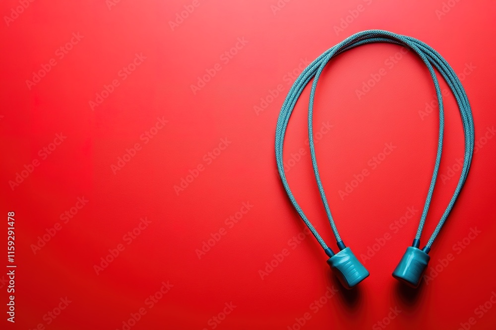 Poster jump rope is placed on solid red background with ample room around it for copy space