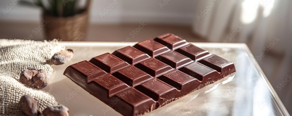 Aufkleber minimal chocolates concept. delicious chocolate bar arranged neatly on a rustic table with natural l