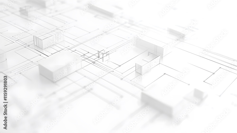 Poster abstract architectural blueprint showing cubic structures