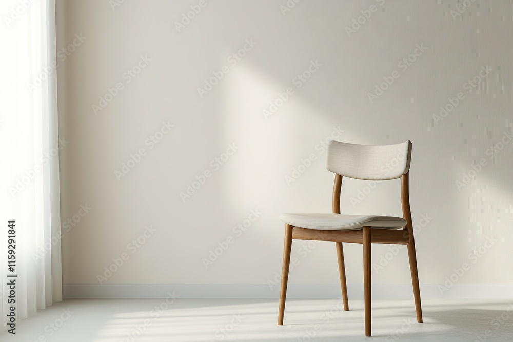 Poster minimalist scandinavian chair with clean lines and neutral tones placed in simple empty space with c