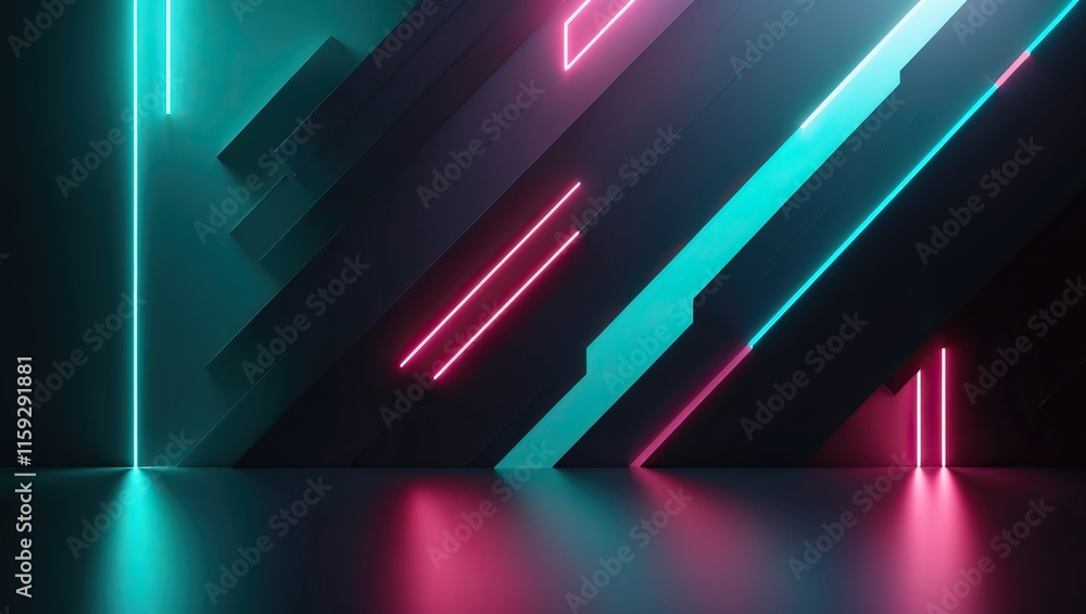 Aufkleber futuristic space with vibrant neon lines and geometric shapes creating a modern and dynamic atmosphe